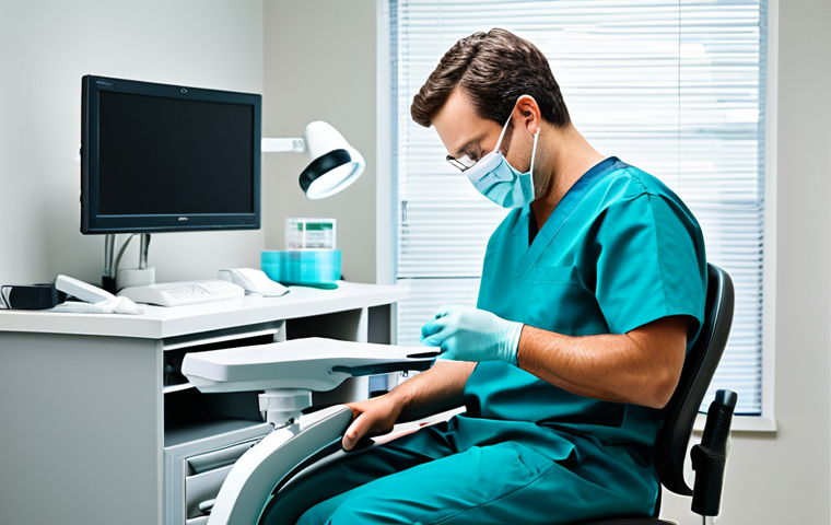 Ergonomic Dental Practice**

"A dentist, fully clothed in professional attire, working in a modern dental office. The scene highlights proper ergonomic setup: adjustable chair, patient positioning, and bright lighting. Safe for work, appropriate content, perfect anatomy, well-formed hands, modest clothing, professional photography."

**