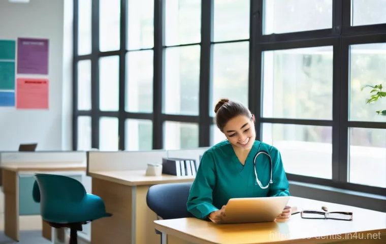 치과의사 전문의 시험 준비 노하우 - **Prompt:** A focused and determined female dental student, in her mid-20s, sits at a modern, well-l...