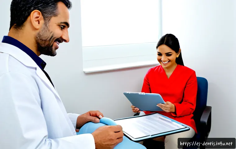 치과 임상 연구 참여 사례 - Photorealistic dental clinical research consultation in a modern Spanish-speaking urban clinic, frie...