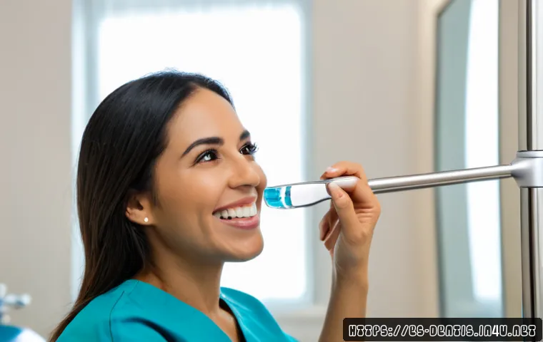 Home 17 치과 교정 치료에서의 심미적 고려 - Photorealistic close-up of a smiling adult Hispanic woman in a modern Spanish dental clinic, subtle ...